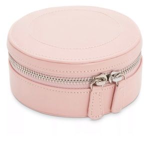 Never Been Used WOLF 1834  Modern Mink Leather Jewelry Round Mini Zip Case